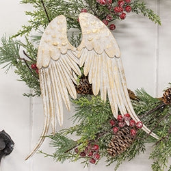 Distressed White Metal Angel Wings - 11.5"H
