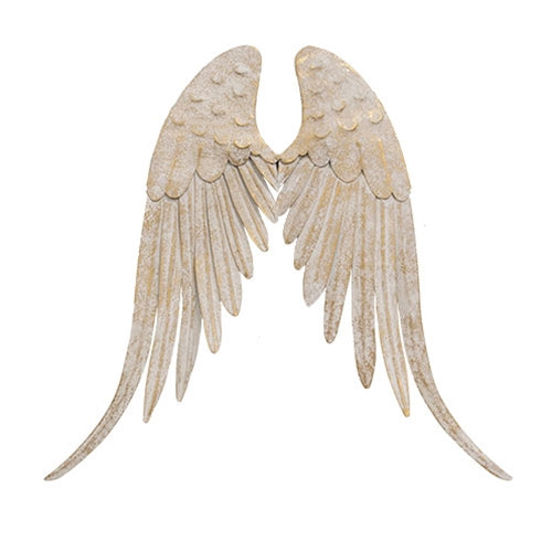 Distressed White Metal Angel Wings - 11.5"H