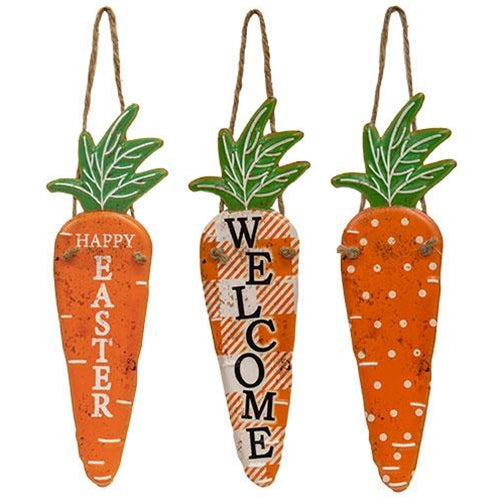 Easter Carrots Hanging Metal Sign 3 Asstd.
