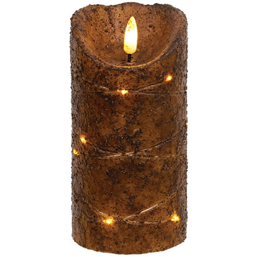 Burnt Mustard LED Wrapped Flicker Flame Timer Pillar 6"