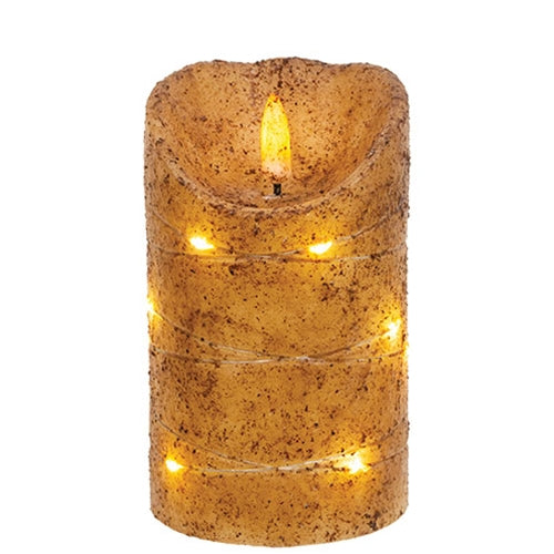 Burnt Ivory LED Wrapped Flicker Flame Timer Pillar 5"