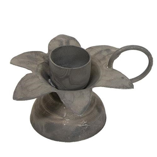 Antiqued Gray Blooming Flower Taper Holder