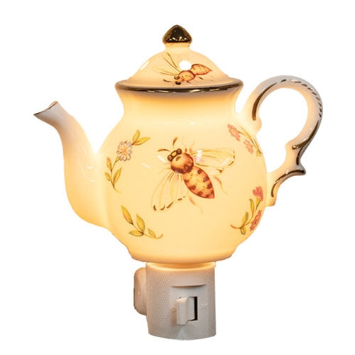 Porcelain Spring Floral Bee Teapot Nightlight