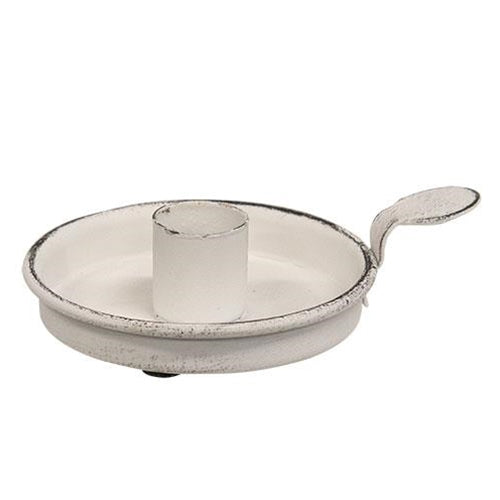 Metal Tab Taper Candle Holder White