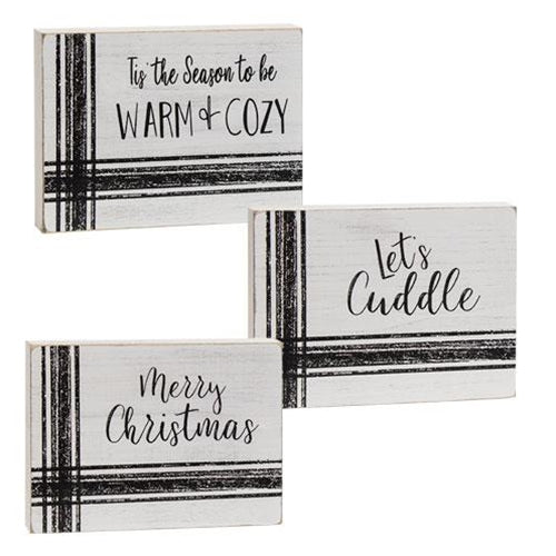 Warm Words Striped Wooden Block 3 Asstd.