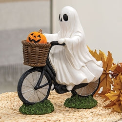 Resin Ghost Riding a Bike w/Jack in Basket Figurine