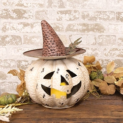 Distressed Antique White Metal LED Witchy Jack Luminary