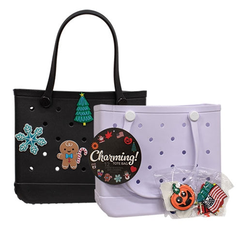 Tote With 12 Seasonal Charms - 2 Asstd.