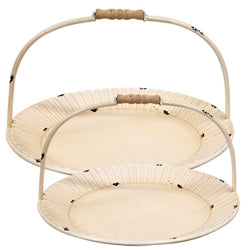 2/Set - Distressed Antique White Fluted Metal Trays w/Handles