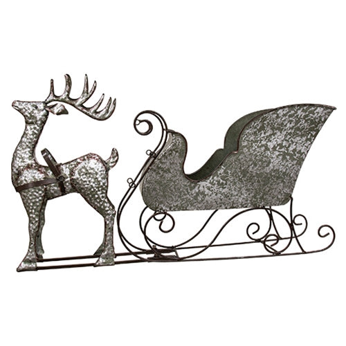 Hammered Distressed Metal Deer w/Sleigh - 17"H
