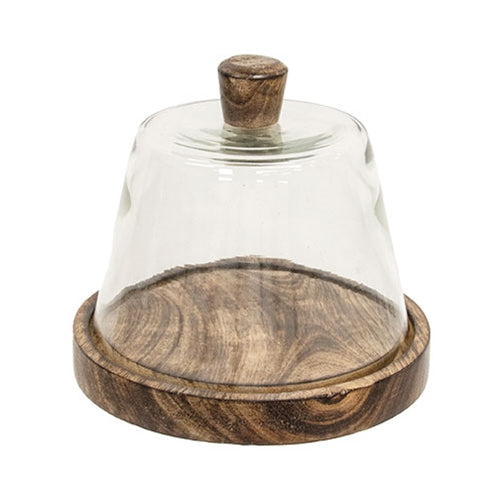 Glass Cloche With Dark Wooden Base - 6.5"H