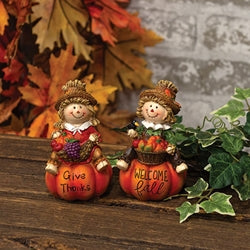 Resin Fall Bounty Scarecrow on Pumpkin Figure - 2 Asstd.