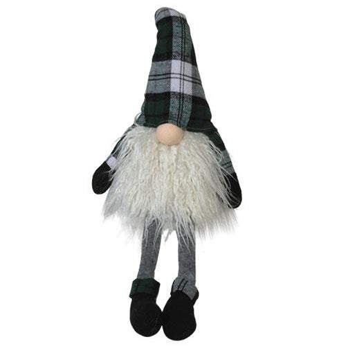 Sitting Green Plaid Long Leg Santa Gnome