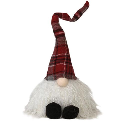 Sitting Plush Red/Gray Plaid Santa Gnome