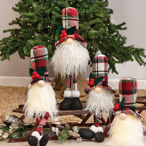 Large Dangle Leg Plaid Santa Gnome w/LED Light