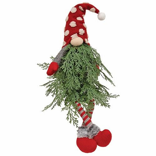 Polka Dot Christmas Tree Dangle Leg Gnome w/LED Lights