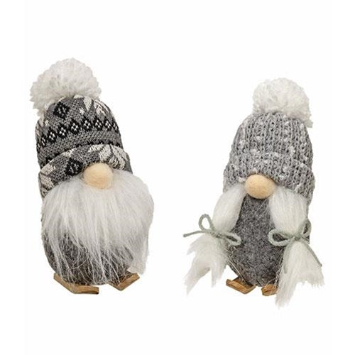 Mr. & Mrs. Gray & White Skier Gnome Ornament 2 Asstd.