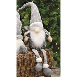 Gray & White Trapper Hat Dangle Leg Gnome