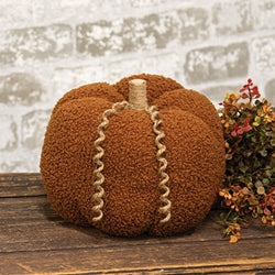 Burnt Orange Plush Pumpkin w/Jute Vines 7.25"H