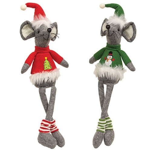 Plush Christmas Sweater Dangle Leg Mouse - 2 Asstd