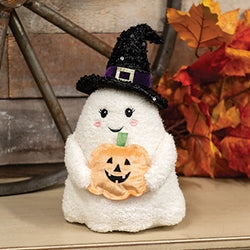 Witch Hat Sitting Ghost with Pumpkin