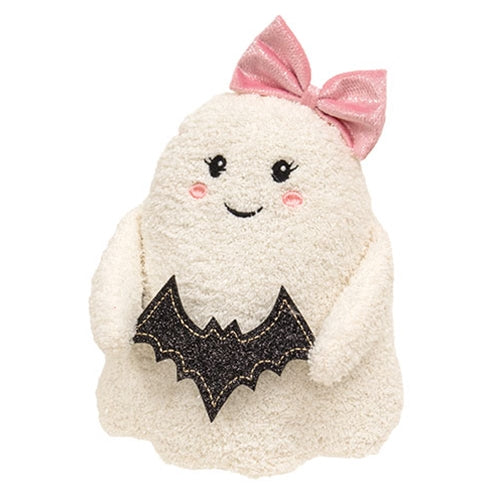 Plush Pink Bow Sitting Ghost with Bat