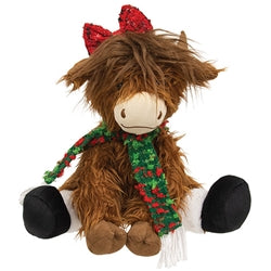 Plush Sitting Christmas Highland Cow - 2 Asstd
