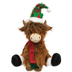 Plush Sitting Christmas Highland Cow - 2 Asstd