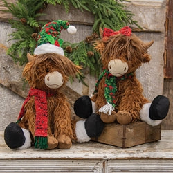 Plush Sitting Christmas Highland Cow - 2 Asstd