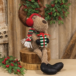 Plush Dangle Leg Christmas Moose with Glasses