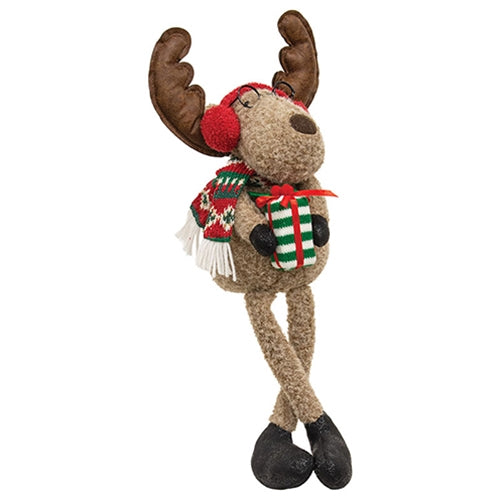 Plush Dangle Leg Christmas Moose with Glasses