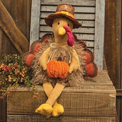 Plush Dangle Leg Fluffy Turkey w/ Pumpkin