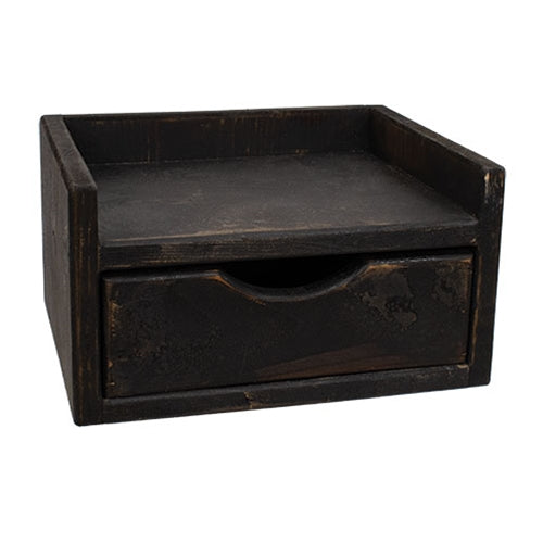Distressed Wood Java Box w/Drawer - Black