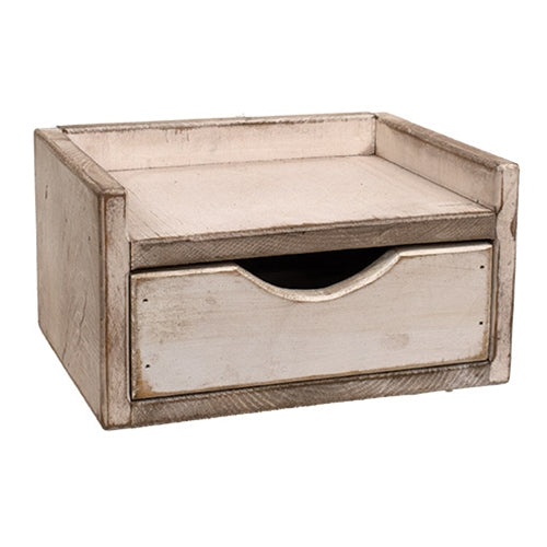 Distressed Wood Java Box w/Drawer - White