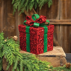 Red Glittered Gift Box Sitter - 5" Sq.