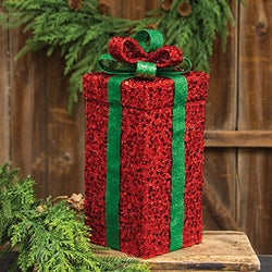 Red Glittered Gift Box Sitter - 5" Sq. x 11.5"H