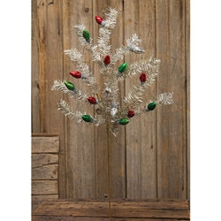 Silver Tinsel & Holiday Bulbs Spray - 33"