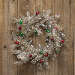 Silver Tinsel & Holiday Bulbs Wreath - 24"