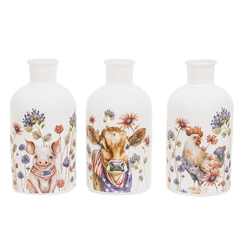 Stars & Stripes Farm Animal Glass Bottle - 3 Asstd.