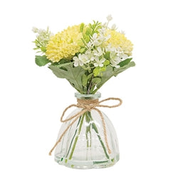 Spring Crysanthemums & Greenery In Glass Vase - 2 Asstd.