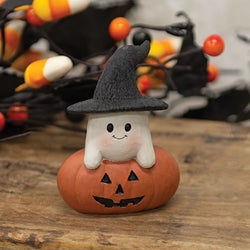 Resin Witchy Ghost On Jack O Lantern - 3"H