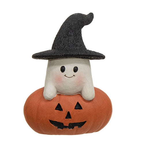 Resin Witchy Ghost On Jack O Lantern - 3"H