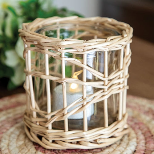 White Willow Wrapped Glass Votive Jar - 4" x 4"