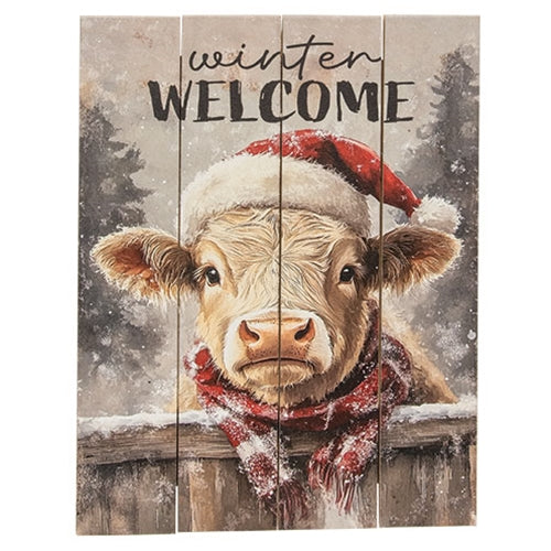 Winter Welcome Cow Pallet Art - 9" x 12"
