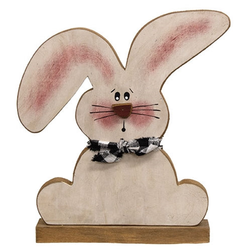 Distressed Sitting Flop Ear Bunny With Scarf on Base – Primitive Renditions