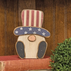 Distressed Wooden Americana Gnome Head Sitter