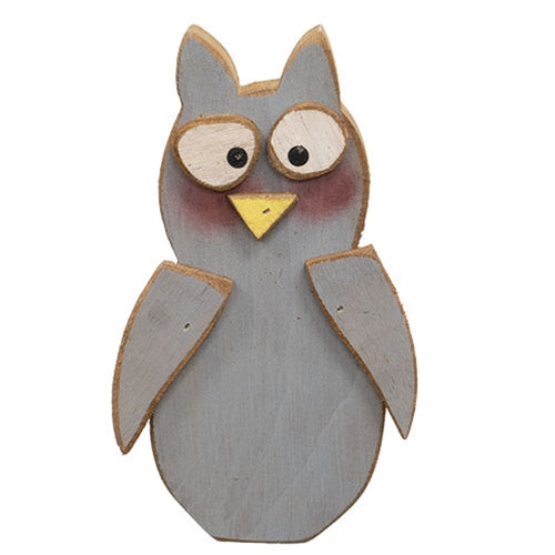Distressed Wooden Gray Owl Sitter