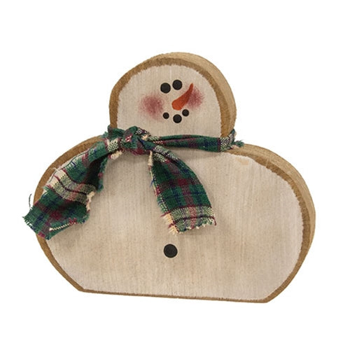 Distressed Wooden Chubby Snowman w/Scarf Sitter - 4.25"H