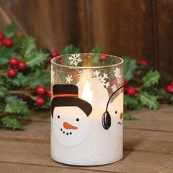 Scattered Snowman & Snowflake Glass Timer Pillar - 4"