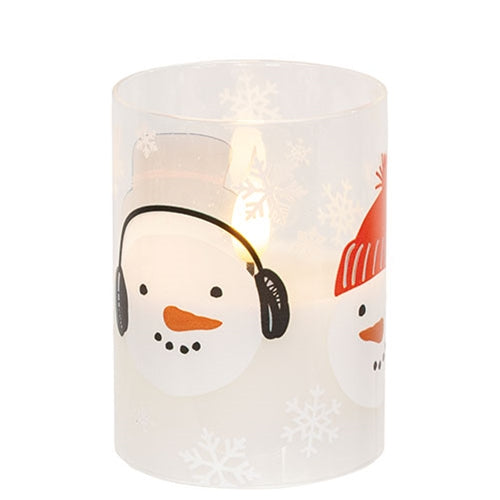 Scattered Snowman & Snowflake Glass Timer Pillar - 4"